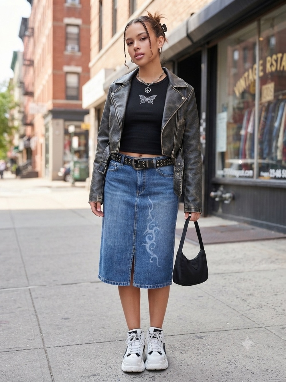 Vintage 2000s Zara Trafaluc Y2K Tribal Denim Skirt Size 10, Indie Sleaze.